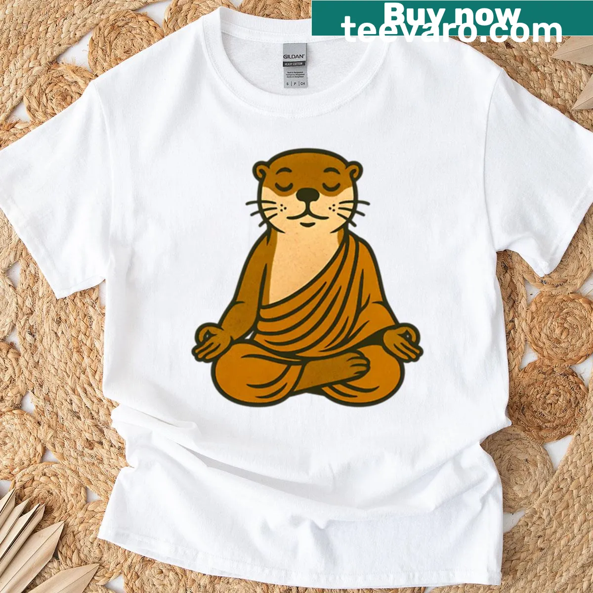 Illustration of a meditative otter in Buddha style on a t-shirt — on a men's t-shirt