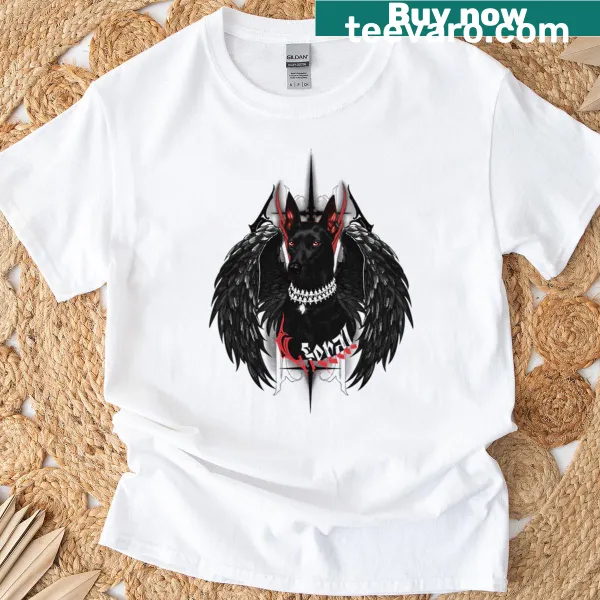Cyber gothic Doberman T-shirt with dark angel illustration and punk vibe