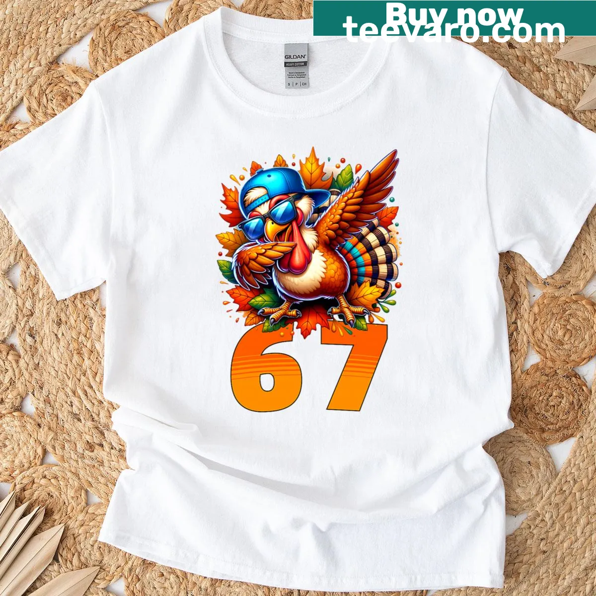 Funny Thanksgiving T-shirt with a dabbing turkey design. — on a men's t-shirt