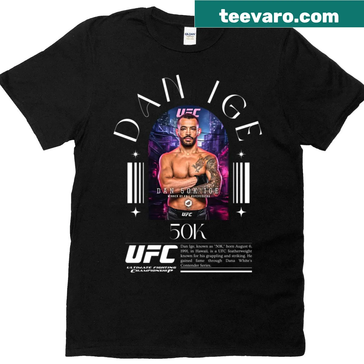 Inspirational T-shirt with 'Peace Over Chaos' message and Dan Ige theme — on a men's t-shirt