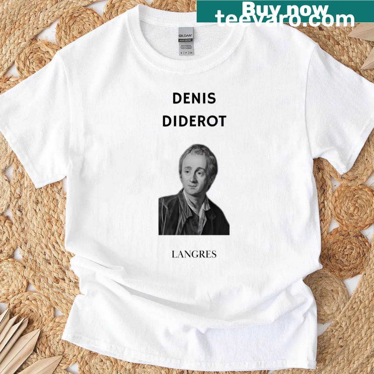 T-shirt featuring the name Denis Diderot and an encyclopedic theme — on a men's t-shirt