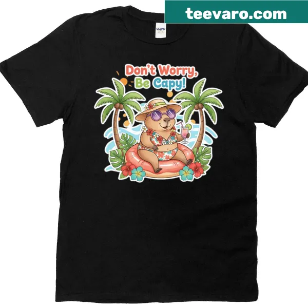 Cute capybara t-shirt with tropical watercolor design