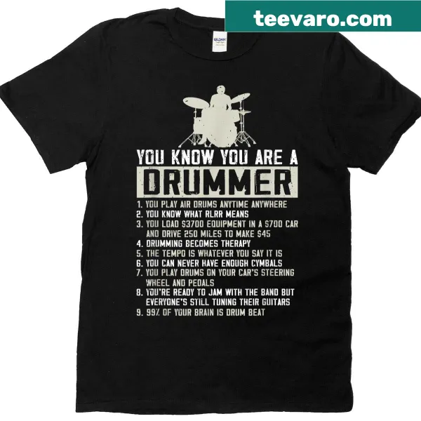 Typography celebrating drumming and percussion on T-shirt.