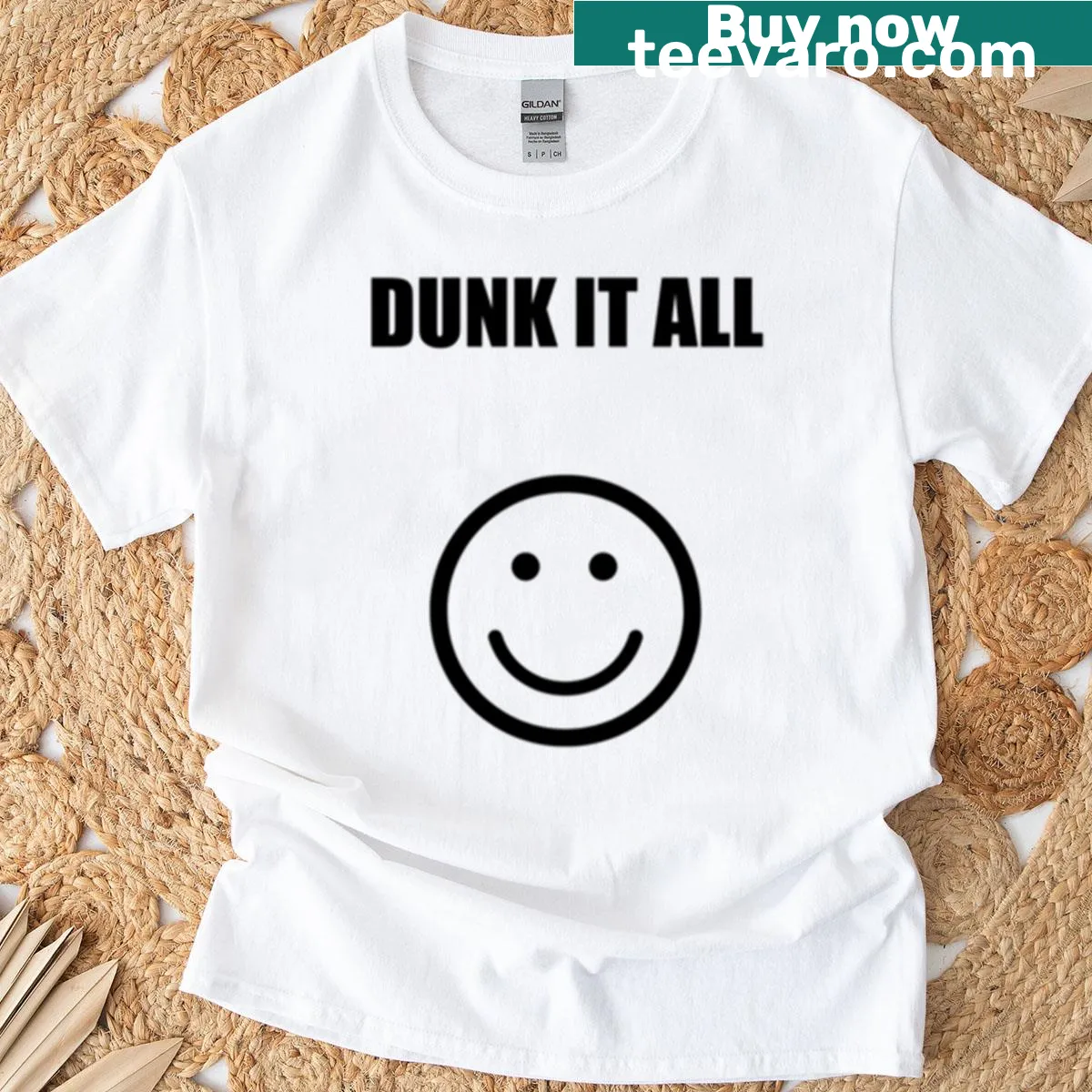 Playful graphic with 'Dunk It All' text on a T-shirt — on a men's t-shirt