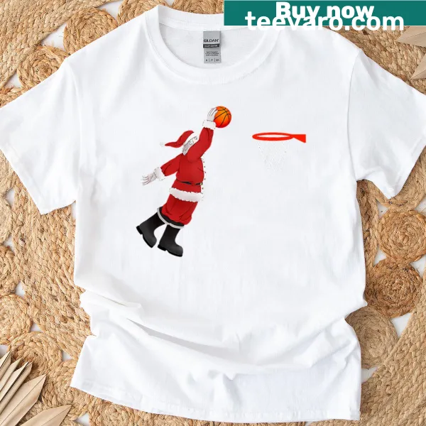 Santa dunking a basketball in a festive design