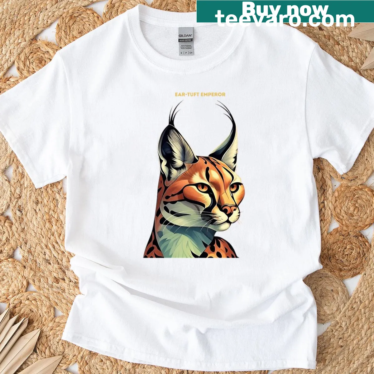 T-shirt featuring an illustrated ear-tuft emperor — on a men's t-shirt