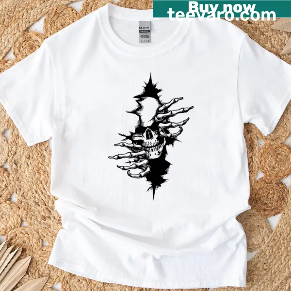 Edgy skull graphic T-shirt with supernatural theme