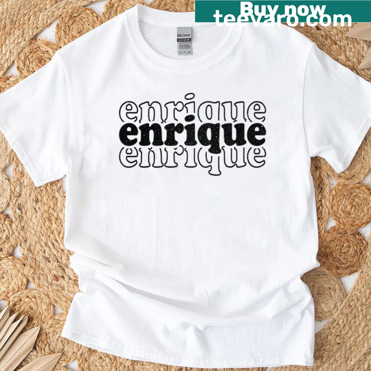 Personalized T-shirt featuring the name Enrique in stylish lettering — on a men's t-shirt