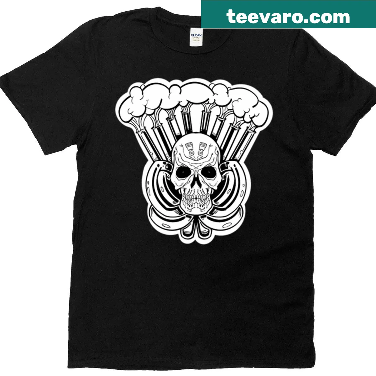 Illustration of an exhausted skull on a T-shirt — on a men's t-shirt