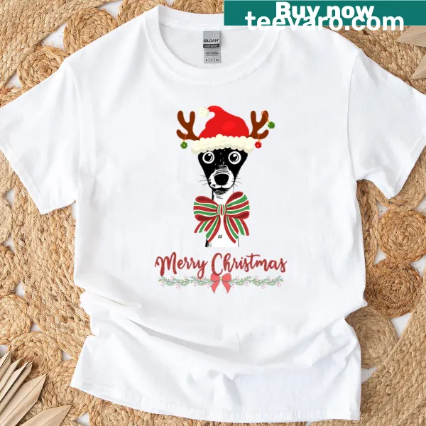 Cute dog in a reindeer hat for Christmas on a T-shirt