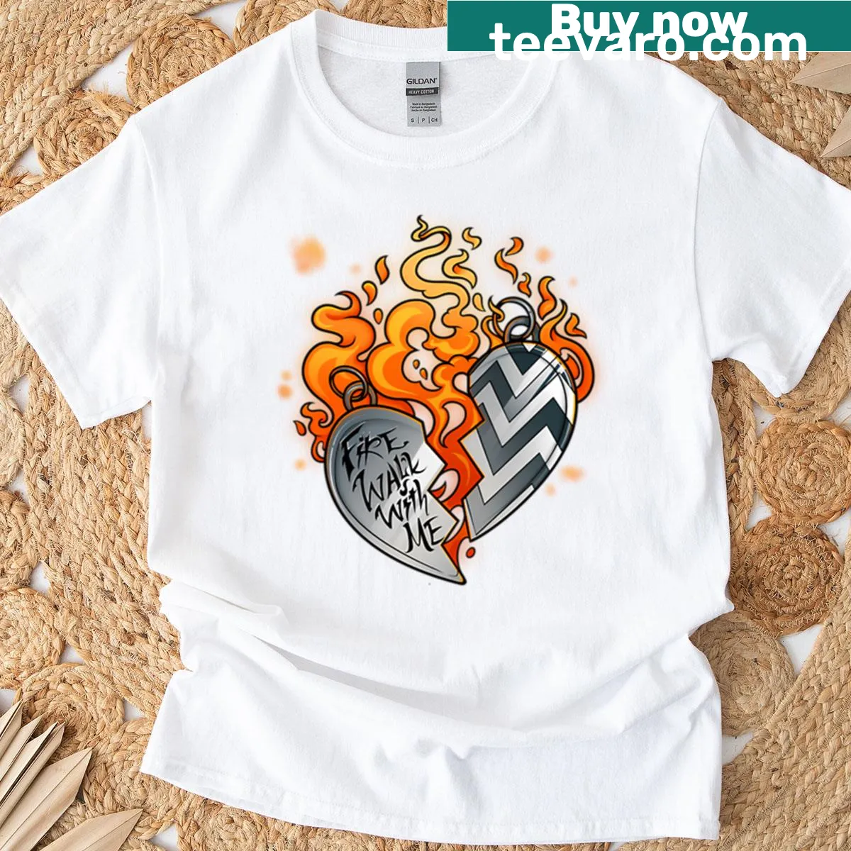 Burning heart symbolic art T-shirt with bold typography — on a men's t-shirt