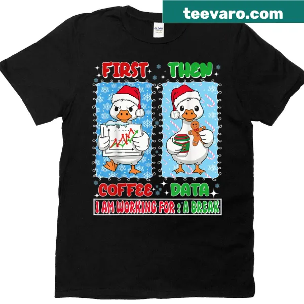 Funny sped teacher t-shirt with 'First Coffee Then Data' text