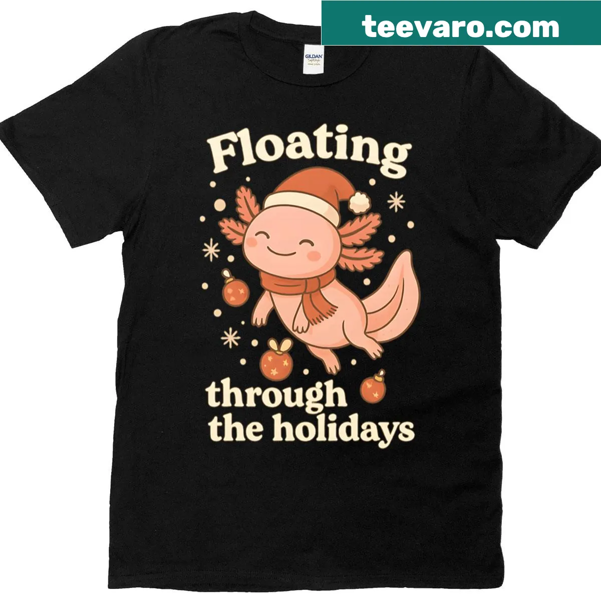 Funny axolotl Christmas t-shirt with holiday design — on a men's t-shirt