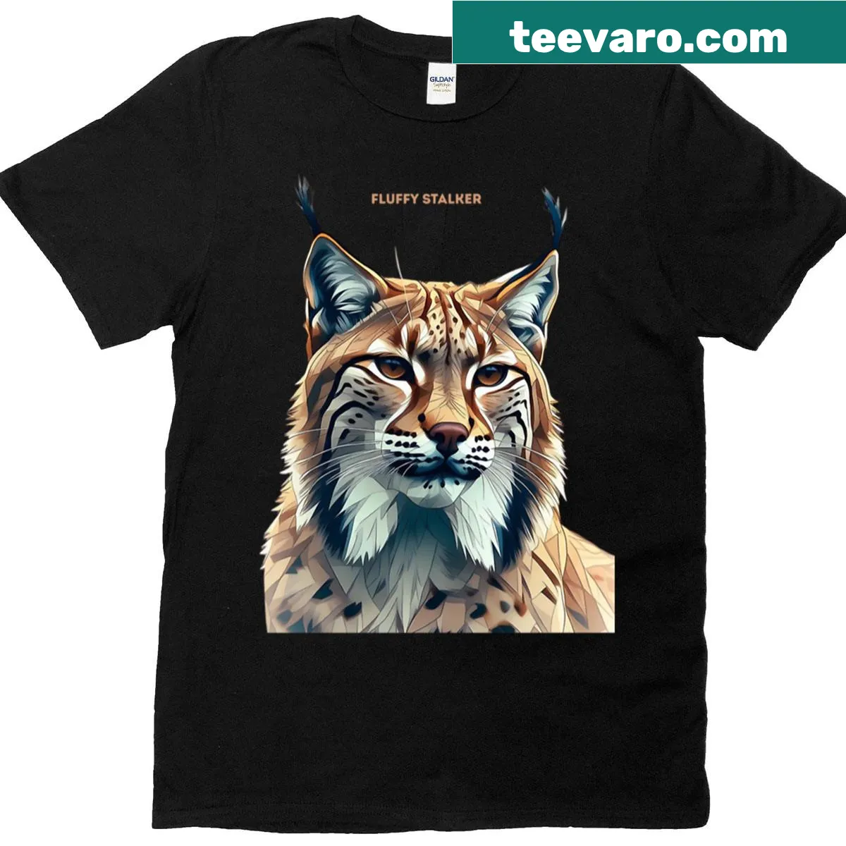 Funny graphic of a pet on a T-shirt saying 'Fluffy Stalker' — on a men's t-shirt