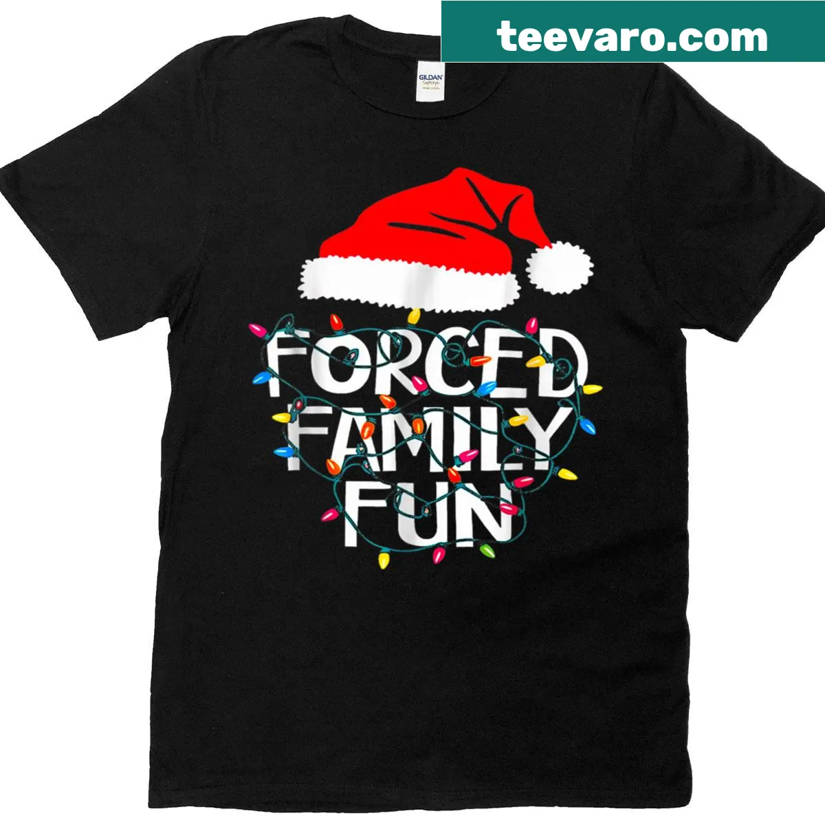 Sarcastic Christmas shirt with text about forced family fun — on a men's t-shirt