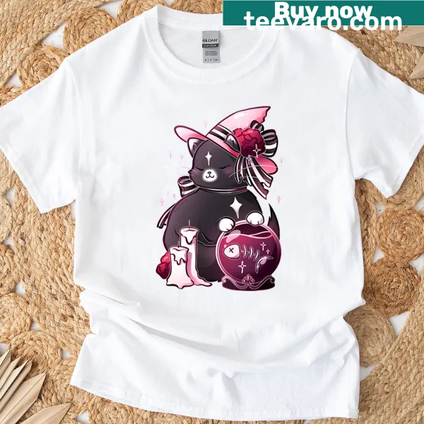 Fortune teller cat illustration on T-shirt