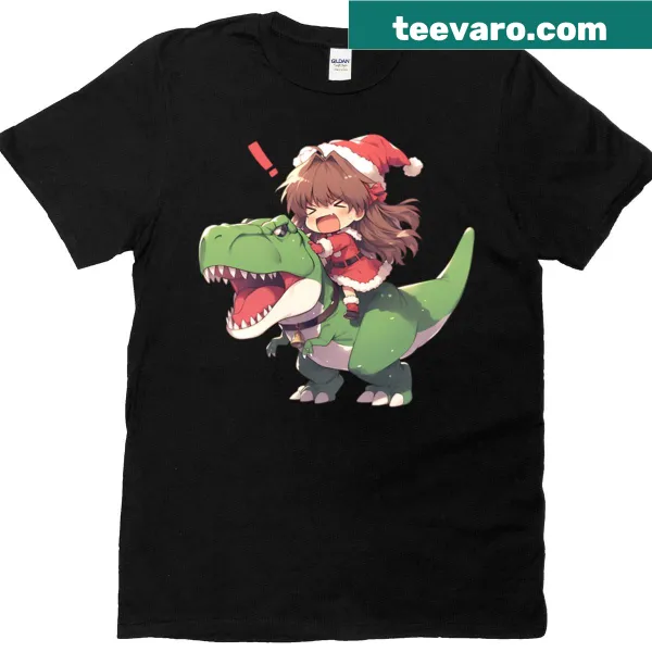 Christmas-themed T-shirt featuring a dinosaur and Fujibayashi Kyou design