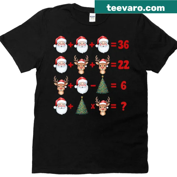Christmas T-shirt with a math meme featuring Santa and puzzle design