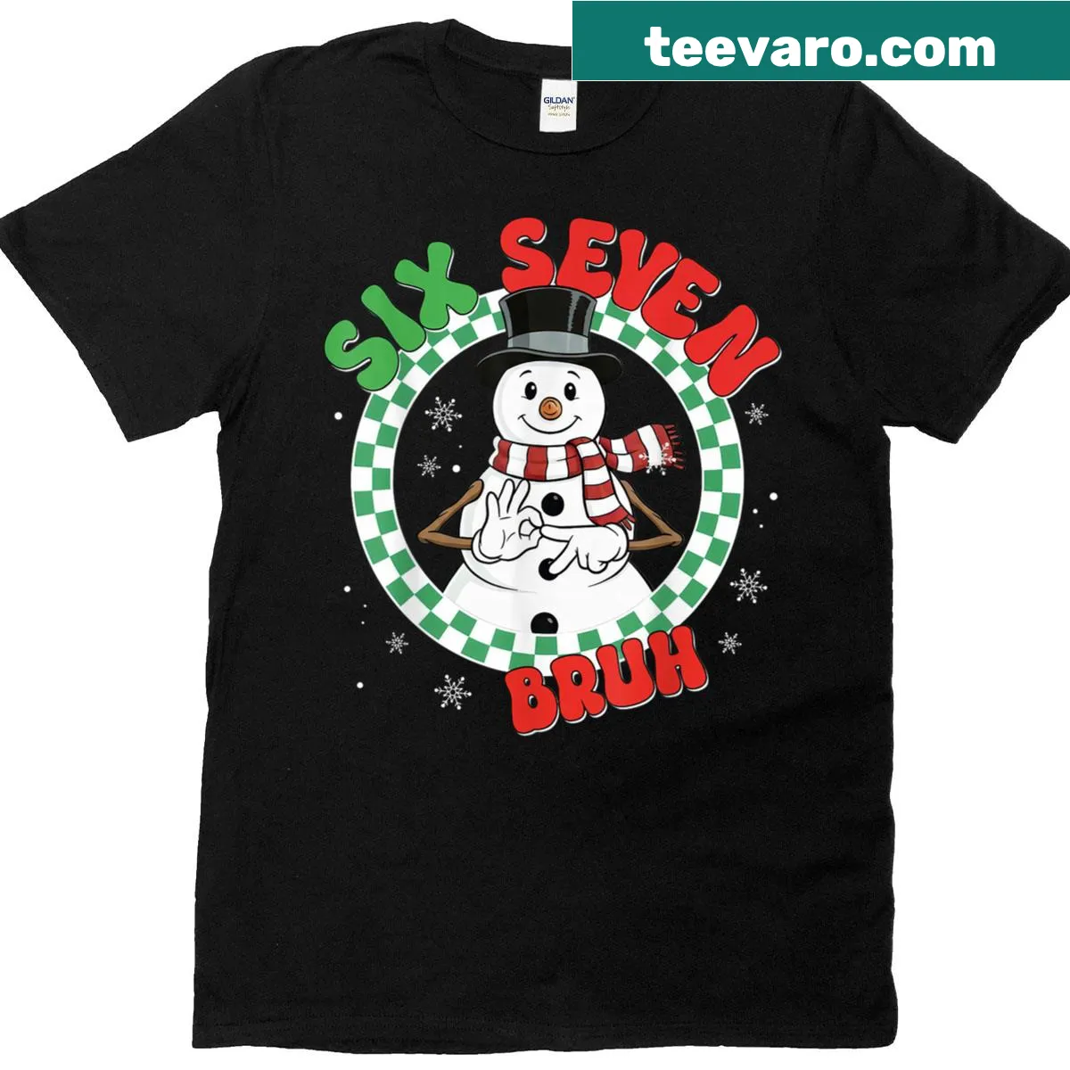 Funny Christmas snowman t-shirt with 'Bruh' and '67' text — on a men's t-shirt
