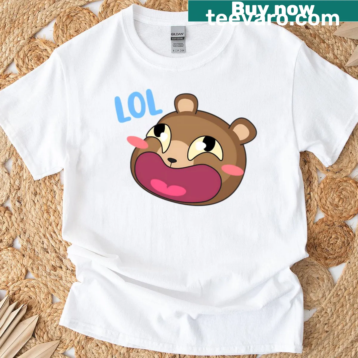 Cartoon bear laughing hilariously on a funny meme t-shirt — on a men's t-shirt