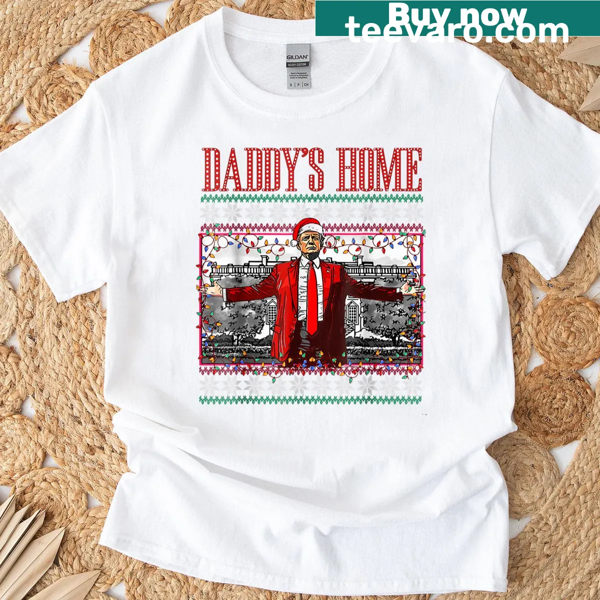 Trump themed Christmas illustration on a humorous t-shirt — on a men's t-shirt