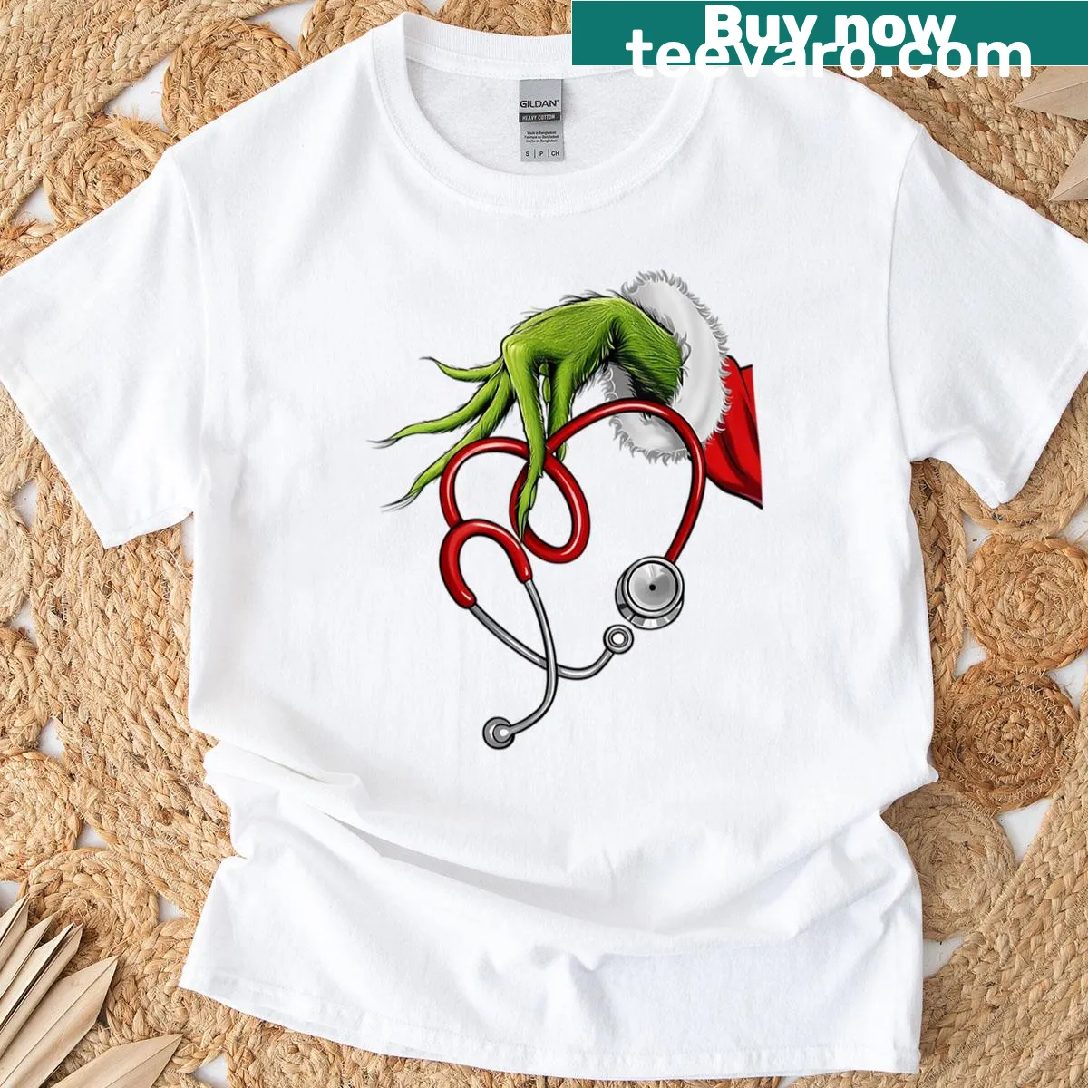 Humorous Christmas themed oversized t-shirt for nurses and doctors — on a men's t-shirt