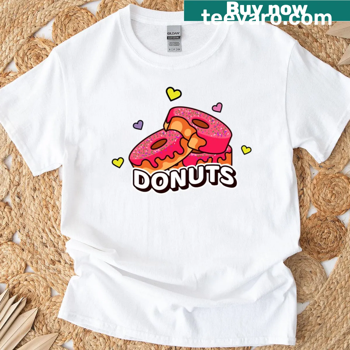 Funny Donuts T-shirt featuring whimsical donut graphics — on a men's t-shirt