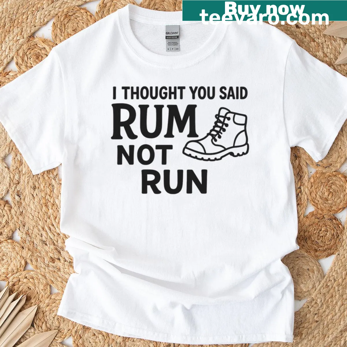 T-shirt with a funny hiking quote about rum — on a men's t-shirt