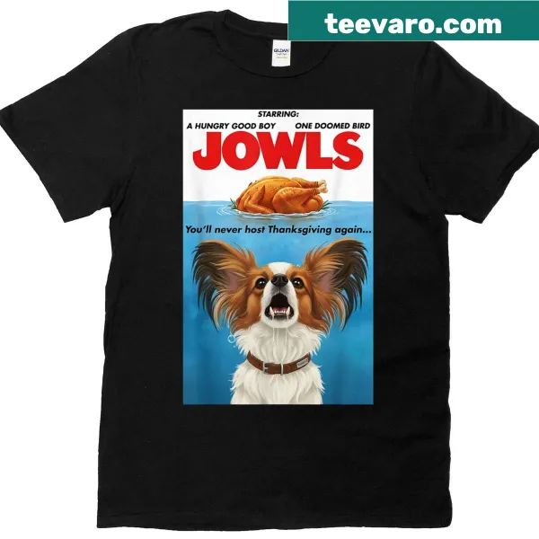 Thanksgiving-themed T-shirt featuring a Papillon dog and turkey illustration