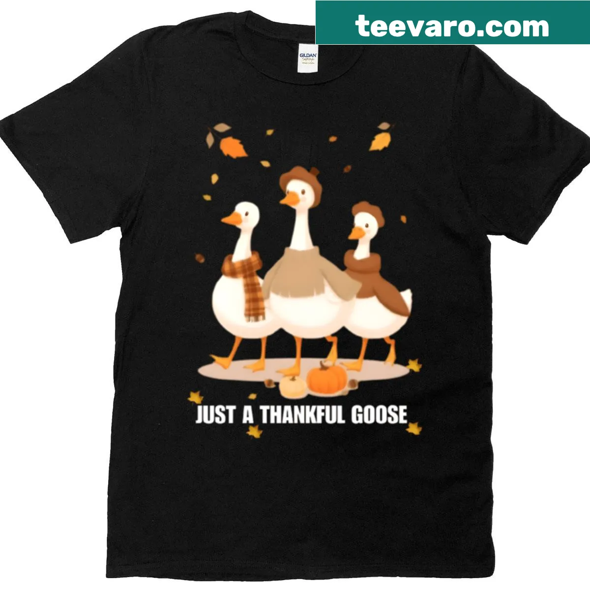 Funny oversized Thanksgiving t-shirt with a thankful goose design — on a men's t-shirt