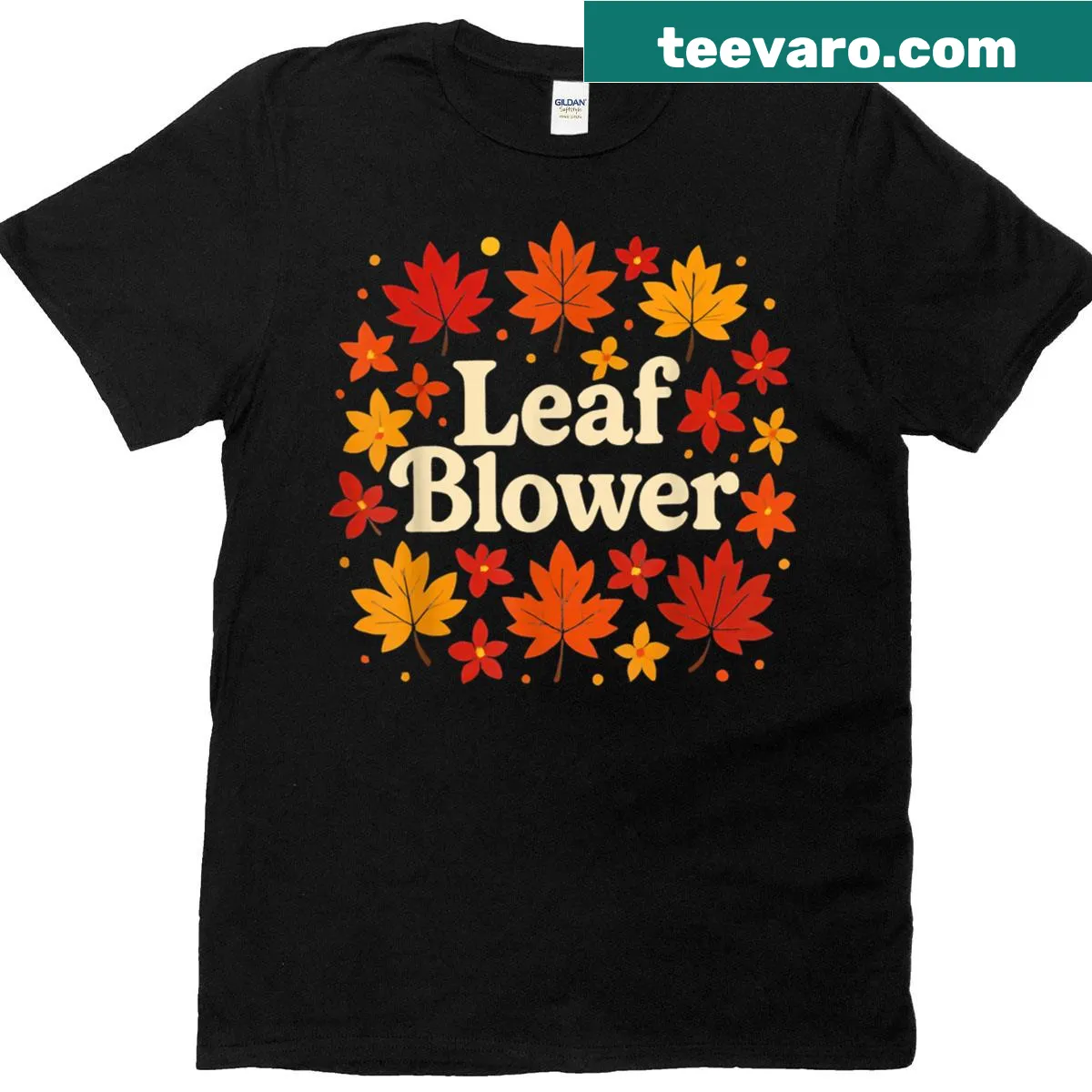 Couple Halloween t-shirt with leaf blower costume graphic — on a men's t-shirt