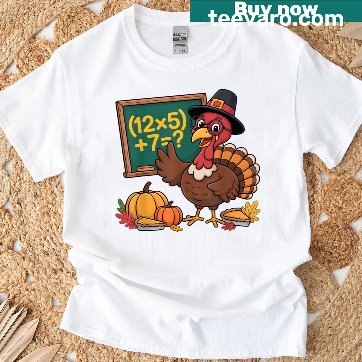 Funny math meme turkey six seven design for Thanksgiving — on a men's t-shirt