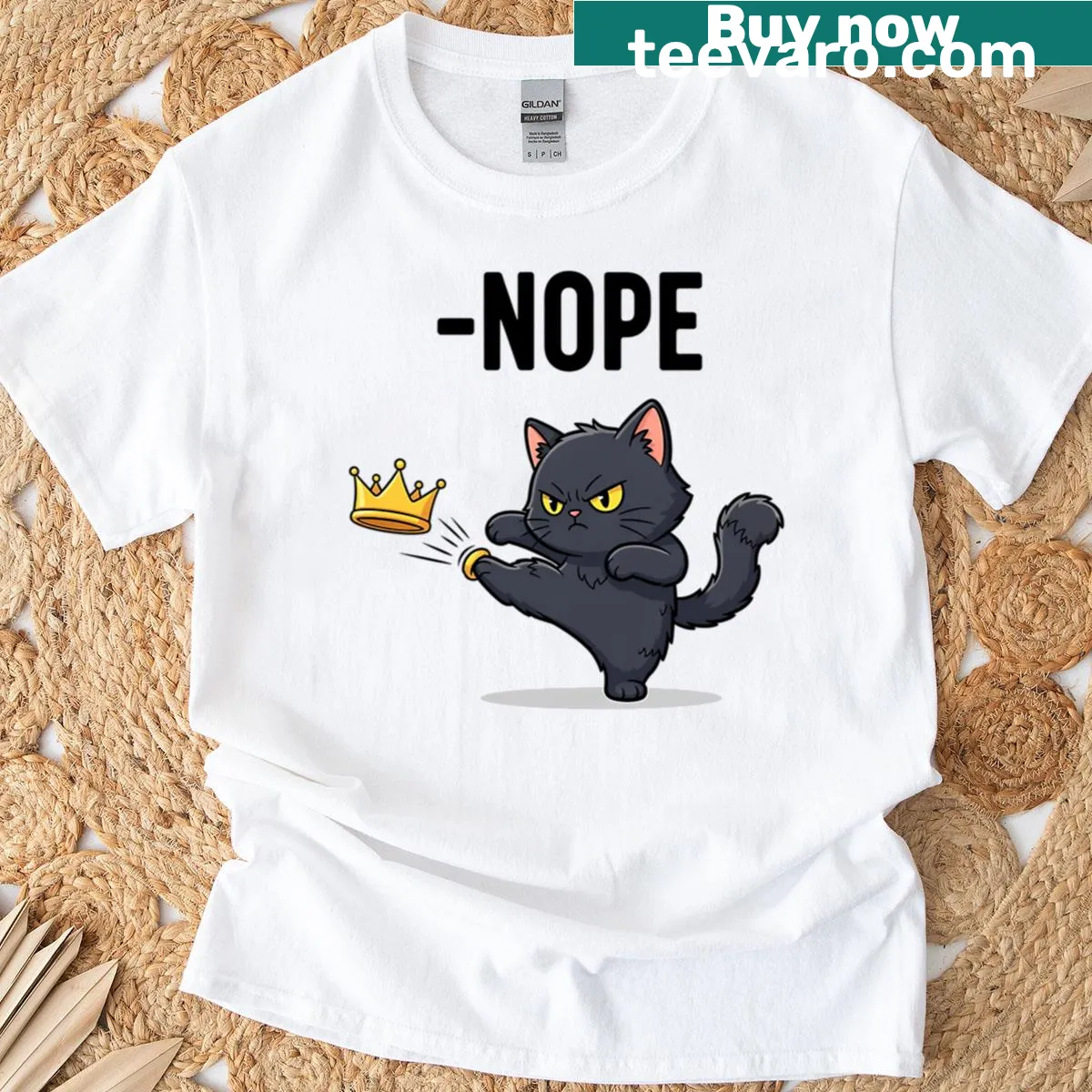 Oversized T-shirt with a black cat and the phrase 'Nope' for political humor — on a men's t-shirt