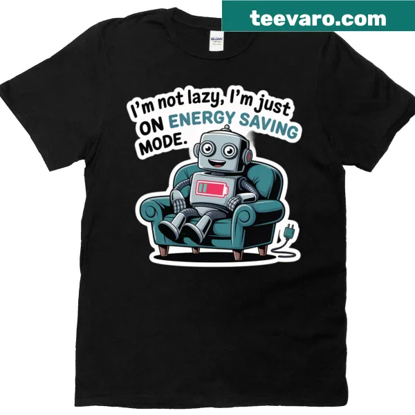 Funny robot graphic t-shirt with digital art of a lazy robot