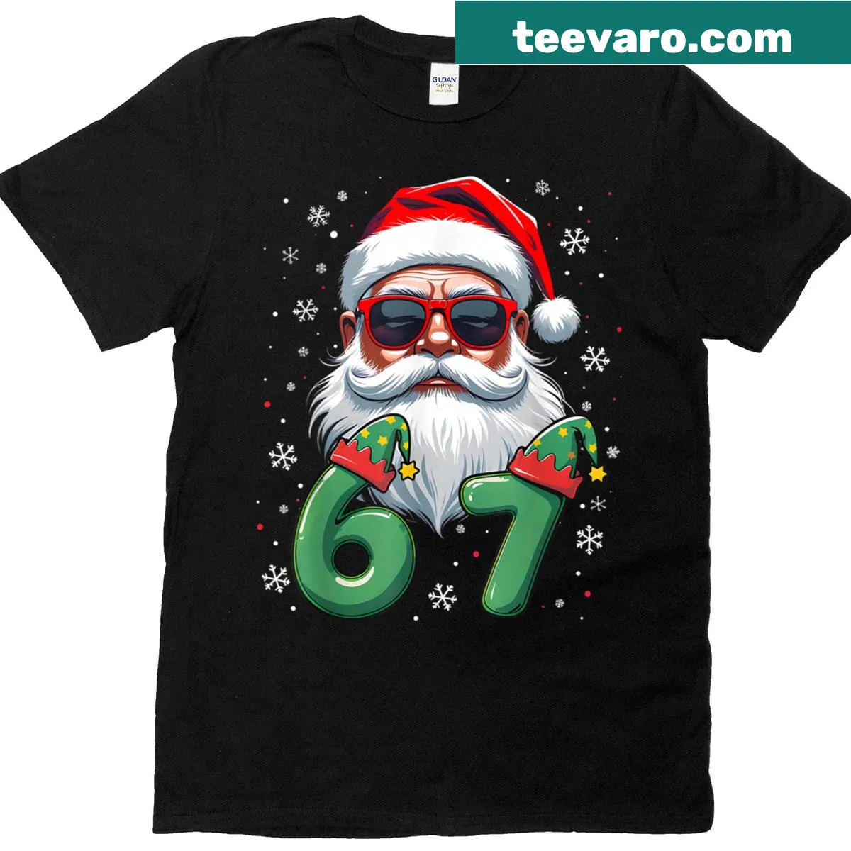 Funny Santa Christmas design with '67 Six Seven' text on a t-shirt — on a men's t-shirt