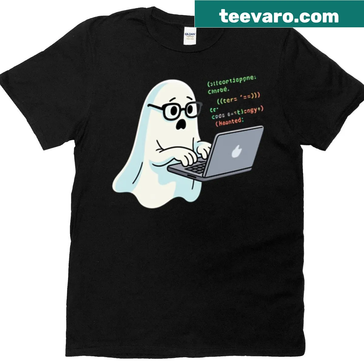 Ghost programmer graphic on t-shirt — on a men's t-shirt