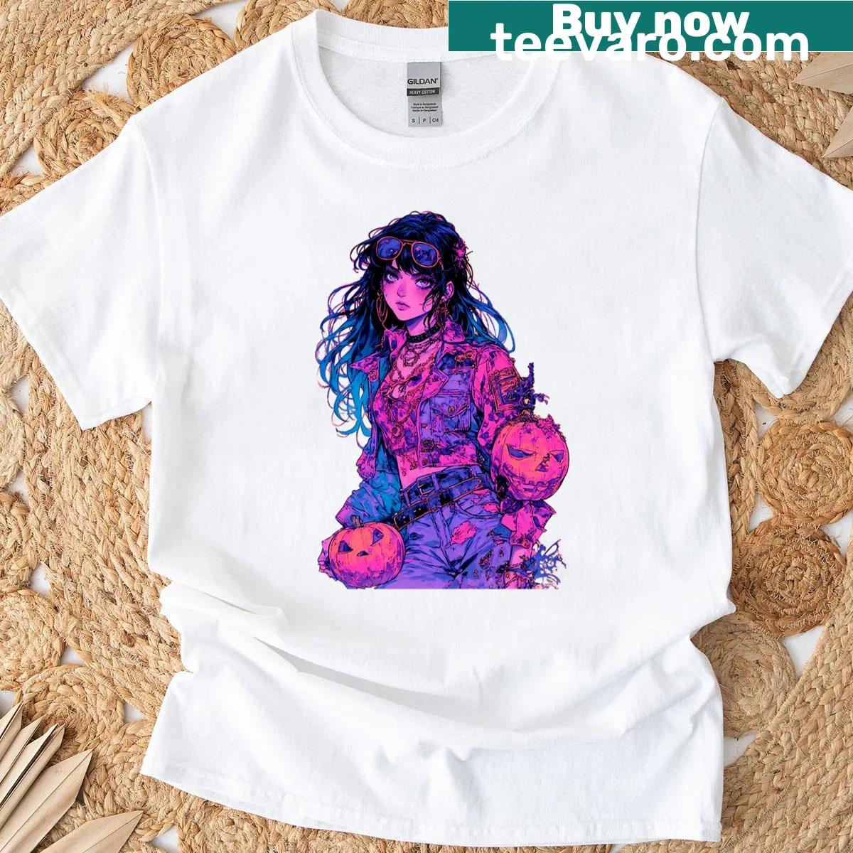 Kawaii Halloween anime girl design on a t-shirt — on a men's t-shirt