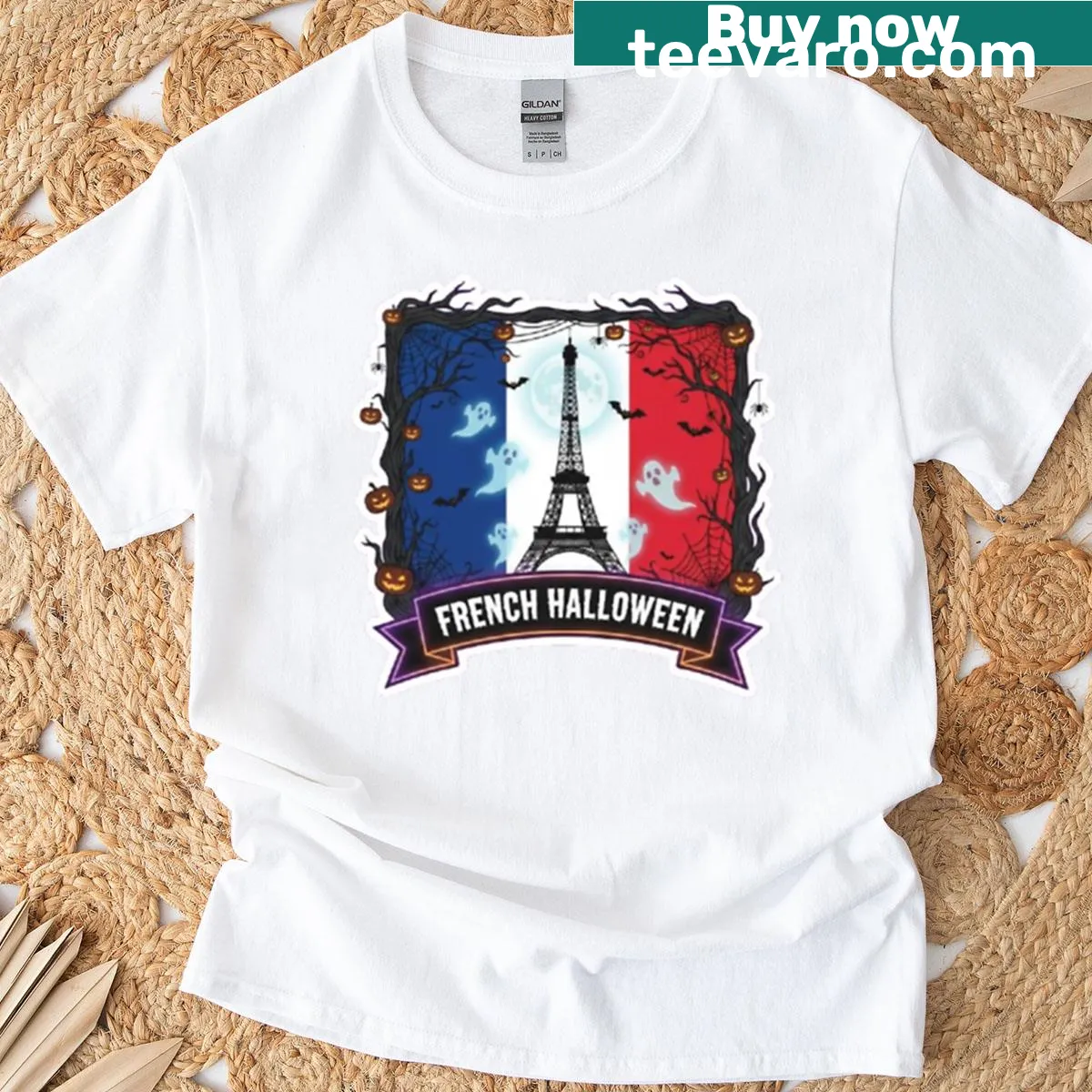 Haunted French flag design T-shirt for Halloween — on a men's t-shirt