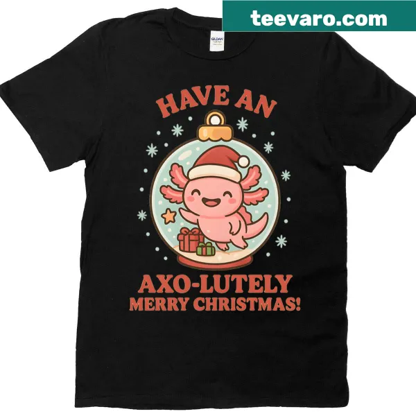 Cute holiday axolotl illustration on oversized shirt for Christmas