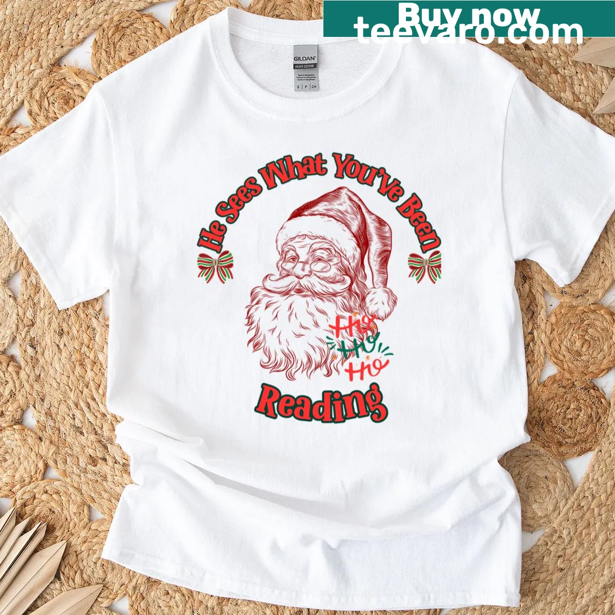 Oversized T-shirt with text 'He Sees What You've Been Reading' — on a men's t-shirt