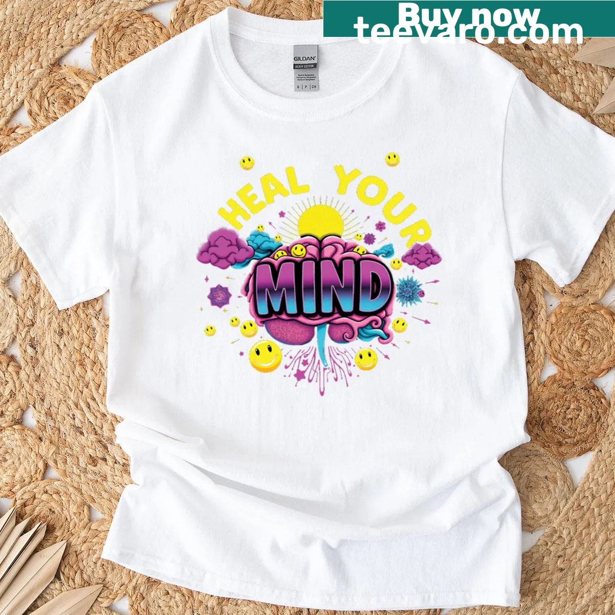 90s retro design promoting mental health positivity on T-shirt. — on a men's t-shirt