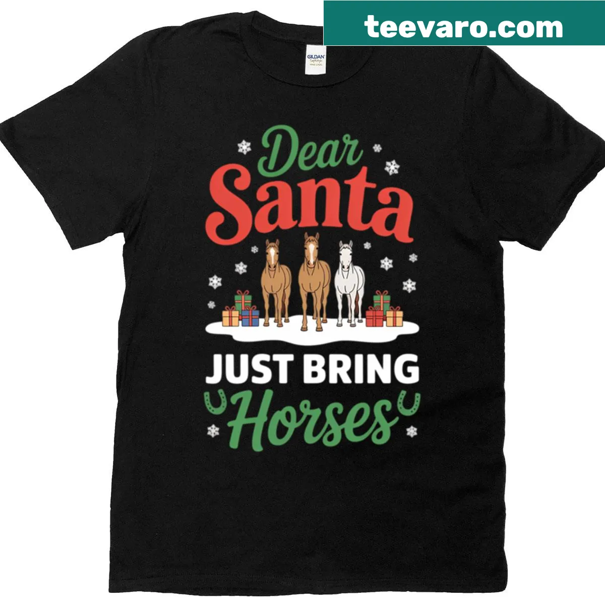 Heartwarming Christmas shirt for horse lovers with festive design — on a men's t-shirt