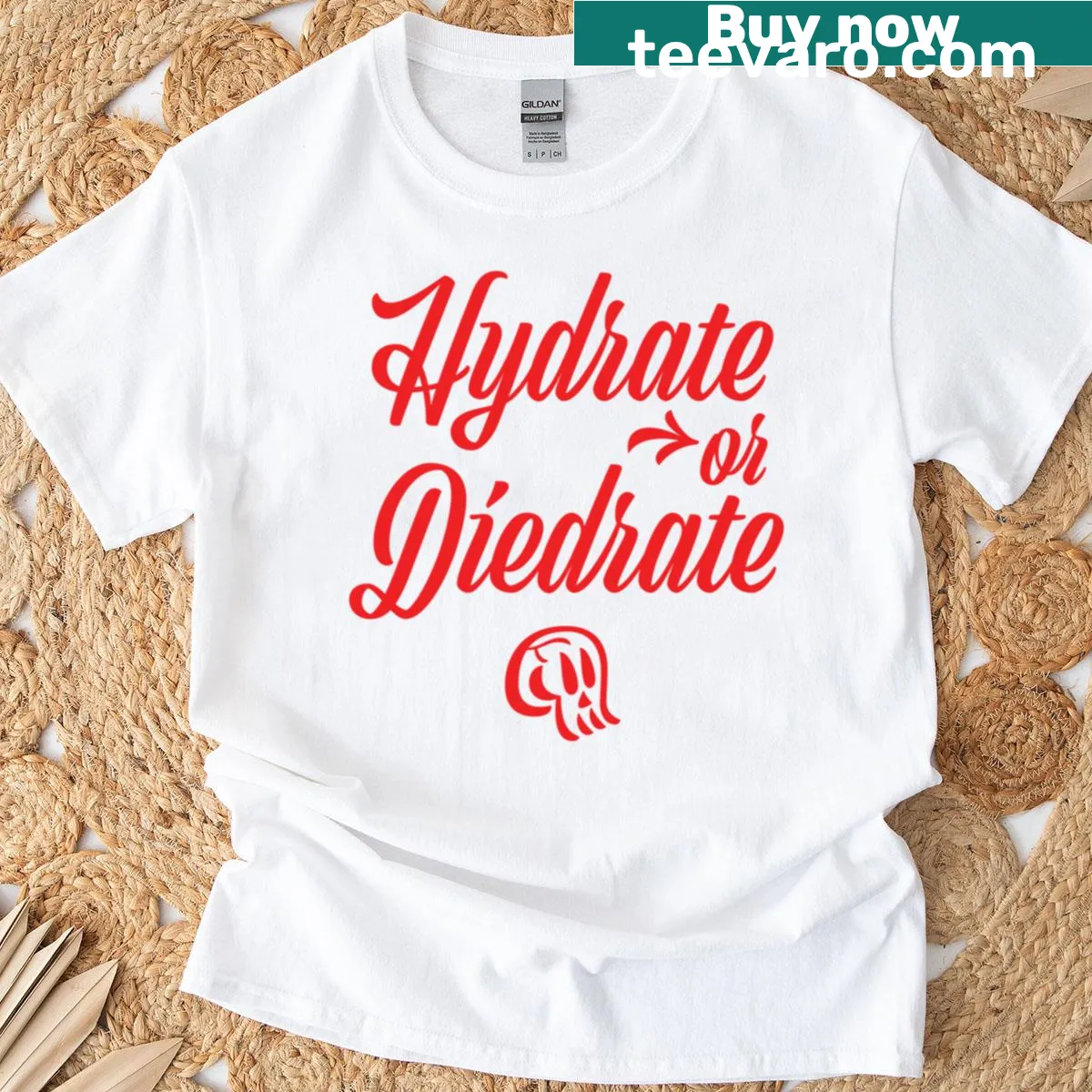 Playful t-shirt featuring Hydrate Or Diedrate text design — on a men's t-shirt