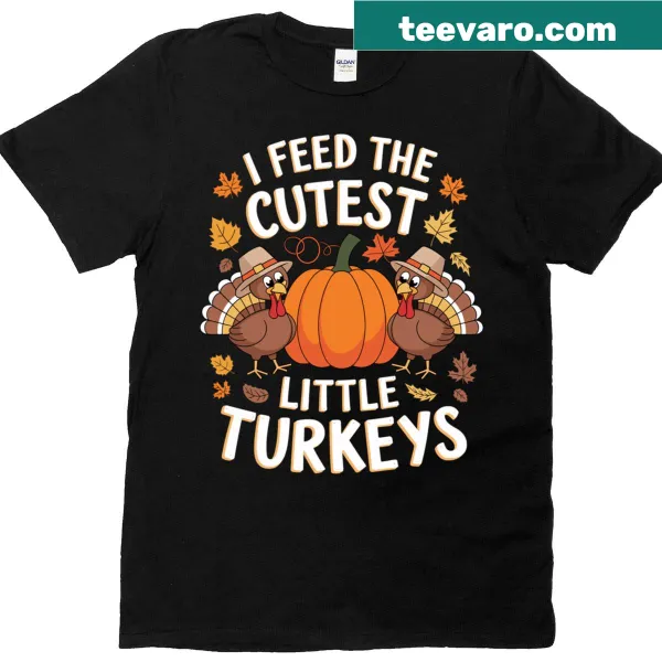 Charming Thanksgiving T-shirt with a cute turkey theme and text.