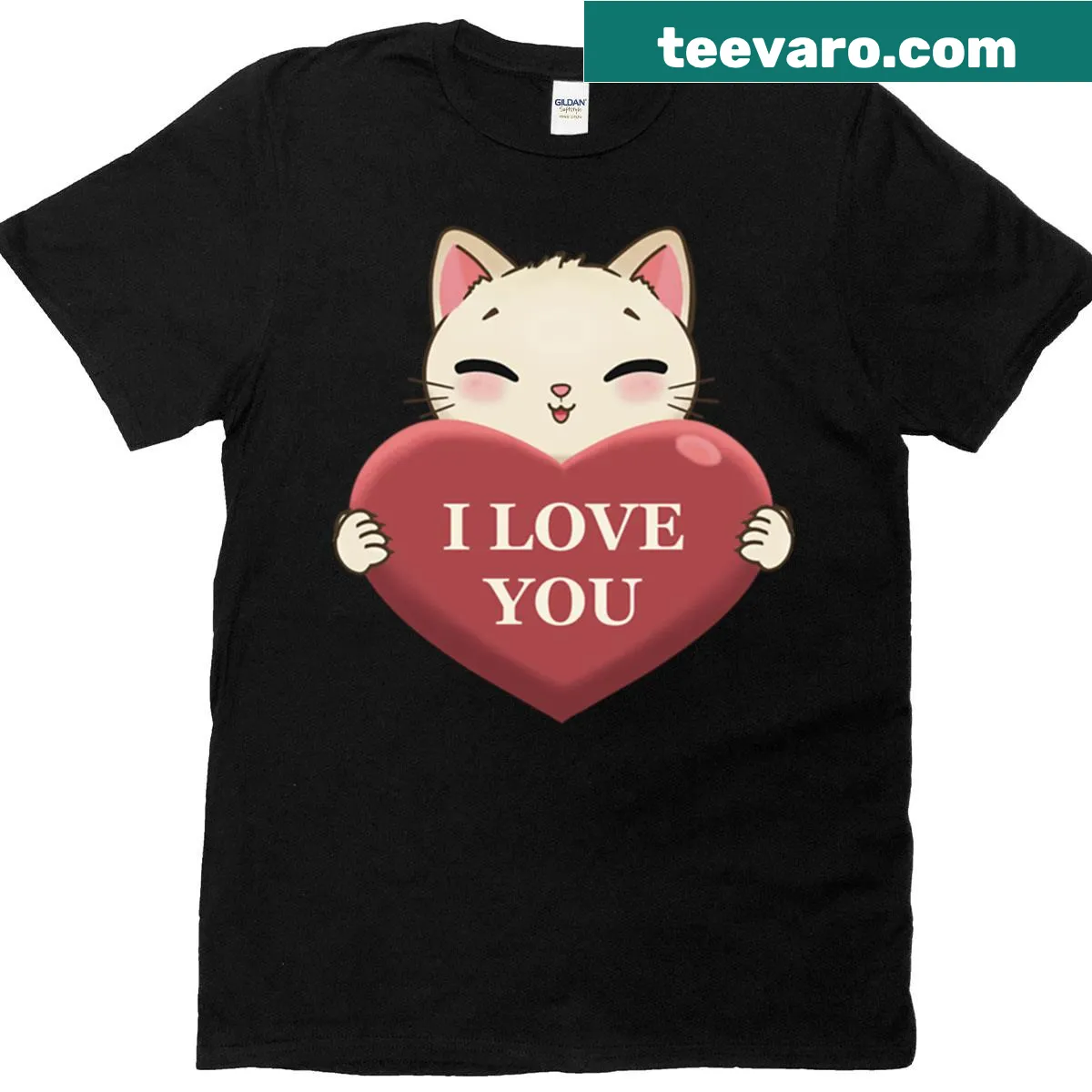 T-shirt featuring the text 'I Love You Cat' with an adorable cat illustration. — on a men's t-shirt