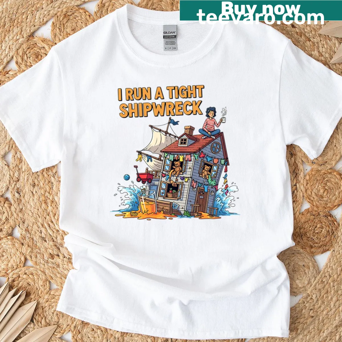 Humorous tee that reads 'I Run A Tight Shipwreck Mom House Chaos'. — on a men's t-shirt