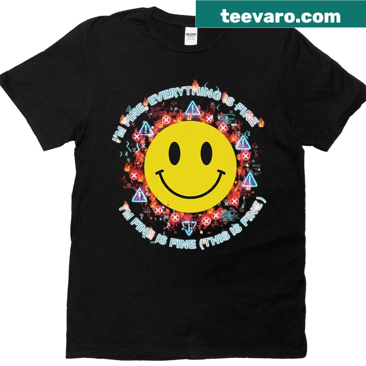 Irony-themed T-shirt with a cyberpunk style and bold text. — on a men's t-shirt