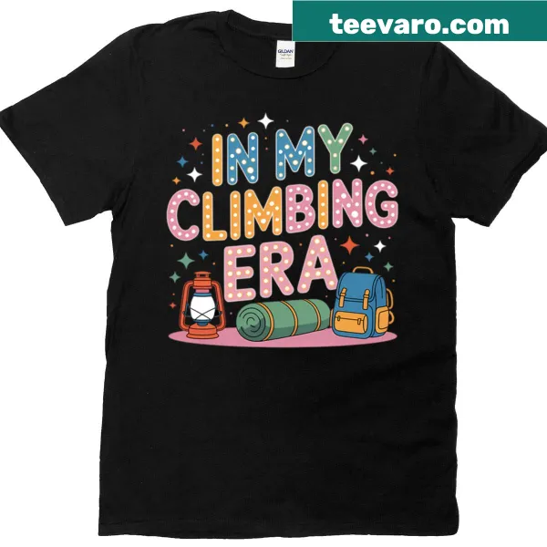 Illustrated climbing design featuring a mountain and climber