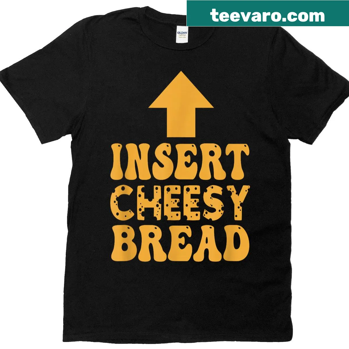 Funny foodie t-shirt with arrow illustration pointing to mouth. — on a men's t-shirt