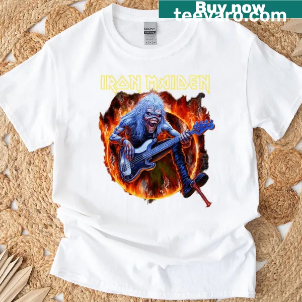 Iron Maiden T-shirt featuring a flaming circle design.